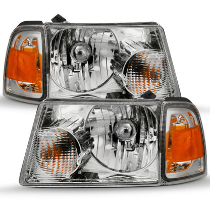 ANZO 2001-2011 Ford Ranger Crystal Headlight Chrome w/Corner Lights (OE Replacement) 111484 111484 Photo - Unmounted