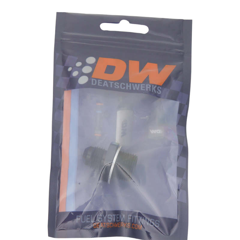 DeatschWerks 6AN Male Flare to M18 X 1.5 Male Metric Adapter (Incl Washer) - Anodized Matte Black 6-02-0616-B 6-02-0616-B Photo - lifestyle view