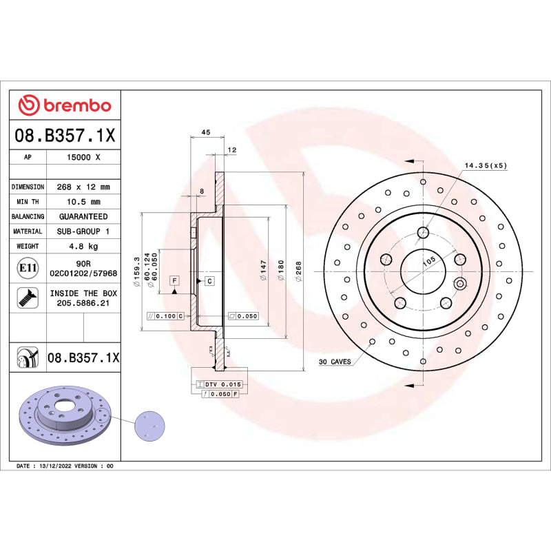 Brembo OE BRE Drilled UV Coated Rotors Brakes, Rotors & Pads Brake Rotors - Drilled main image