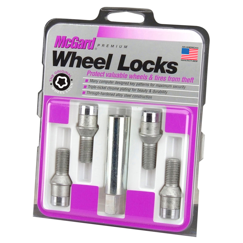 McGard Wheel Lock Bolt Set - 4pk. (Tuner / Cone Seat) M14X1.5 / 17mm Hex / 28.6mm Shank L. - Chrome 27201 27201 Photo - in package