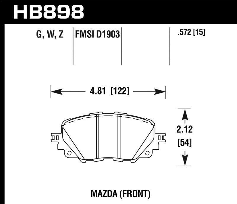 Hawk 17-19 Fiat 124 Spider DTC-30 Front Brake Pads HB898W.572 HB898W.572 Photo - Primary