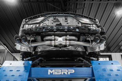 MBRP 20-23 Chevrolet Corvette C8 3in Cat Back Quad Split Rear Exit w/ Carbon Fiber Tips - T304 S70423CF S70423CF Photo - Mounted