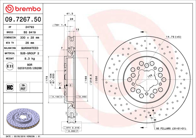 Brembo OE BRE Drilled UV Coated Rotors Brakes, Rotors & Pads Brake Rotors - Drilled main image