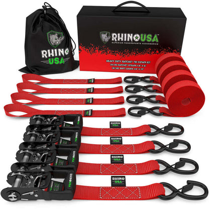Rhino USA Heavy Duty Ratchet Tie-Down 4-Pack (Red) 1.6In X 8Ft HDKIT-4PK-RED HDKIT-4PK-RED Photo - Primary