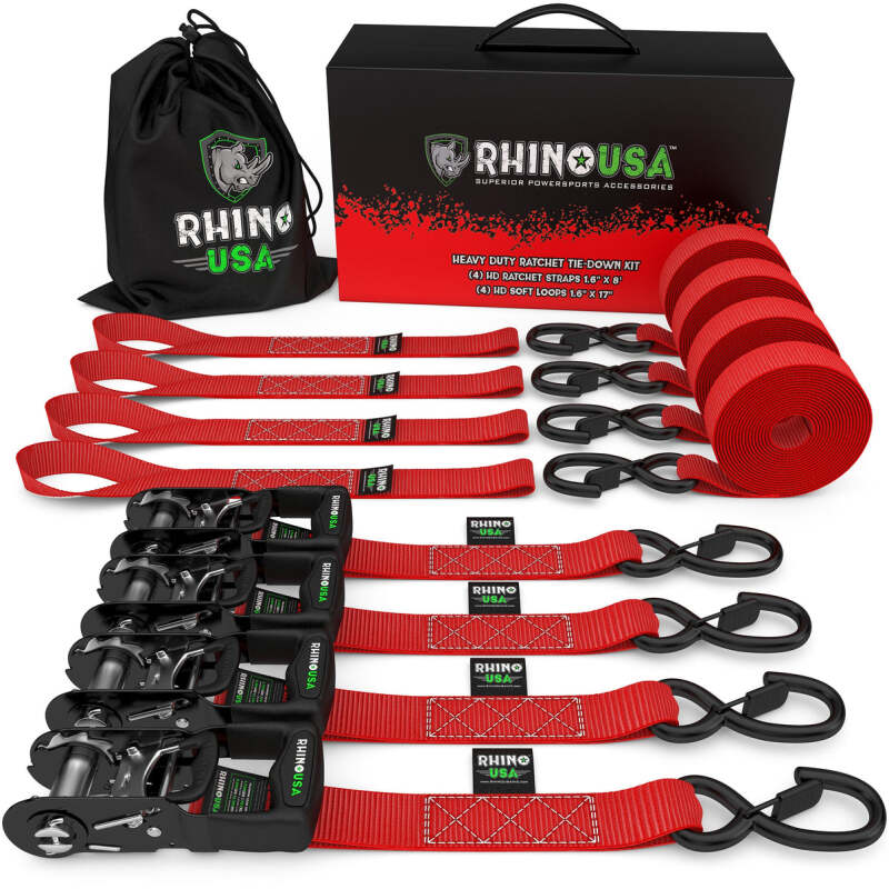 Rhino USA Heavy Duty Ratchet Tie-Down 4-Pack (Red) 1.6In X 8Ft HDKIT-4PK-RED HDKIT-4PK-RED Photo - Primary