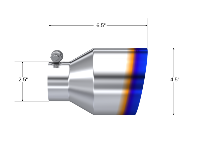 MBRP Universal Burnt SS Tip 2.5in ID / 4.5in OD Out / 6.5in Length Angle Cut Single Wall T5191BE T5191BE Photo - Close Up