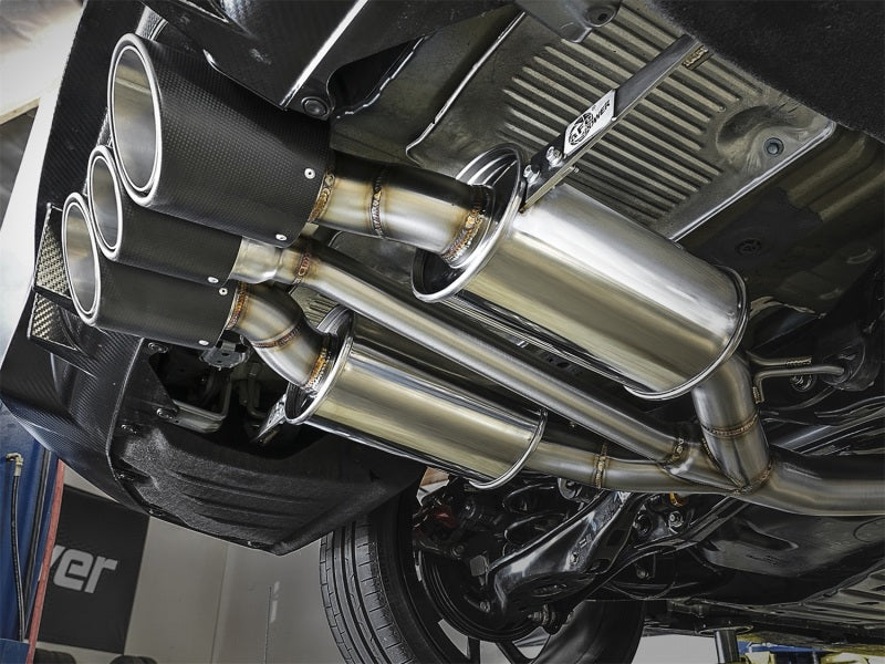 aFe Takeda 3in 304 Stainless Steel Cat-Back Exhaust System w/ Carbon Fiber 49-36616-C Photo - Mounted