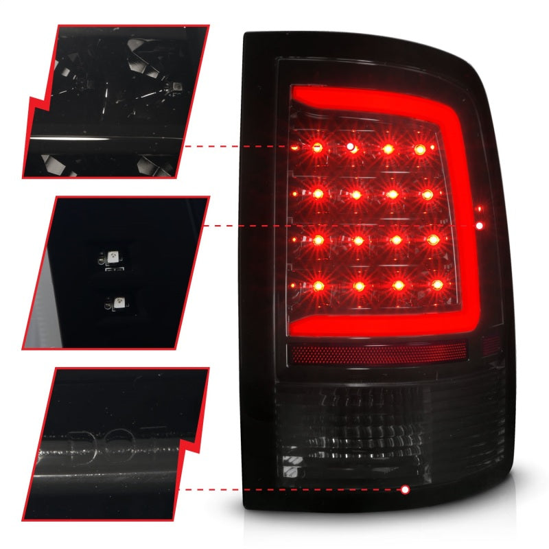 ANZO 09-18 Dodge Ram 1500 Full LED Tailights w/ Sequential Black Housing/Smoke Lens 311453 311453 Photo - Unmounted