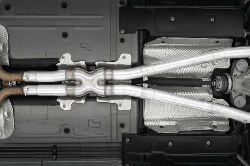 MBRP 15-16 Dodge Challenger 5.7L HEMI SS 3in Quad Split Rear Exit w/ Carbon Fiber Tips - T304 S71163CF S71163CF Photo - Mounted