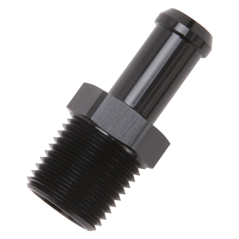Edelbrock Hose End, Straight, 1/2" NPT TO 1/2" Barb, Black Anodize 8119 Photo - out of package