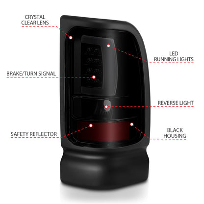 ANZO 1994-2001 Dodge Ram 1500 LED Taillights Plank Style Black w/Smoke Lens 311340 311340 Photo - Unmounted