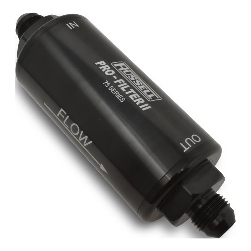 Russell Performance ProFilter 2 Fuel Filter 6 1/4in Long 10 Micron 10AN Male In/Out - Black 751001 751001 360 Degree Image Set