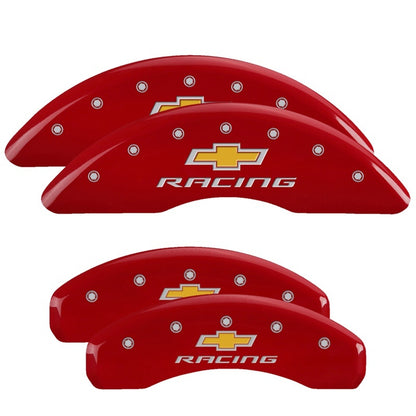 MGP 4 Caliper Covers Engraved Front & Rear Chevy Racing Red Finish Silver Char 2016 Chevrolet Camaro 14241SBRCRD 14241SBRCRD Photo - Primary