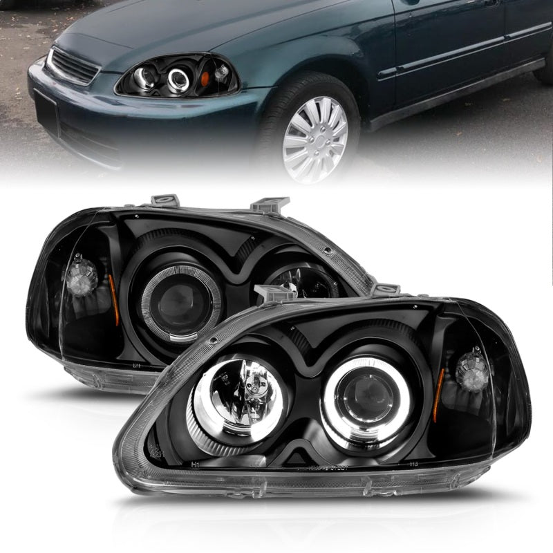 Anzo 1996-1998 Honda Civic Projector Headlights w/ Halo Black 121068 Photo - Primary