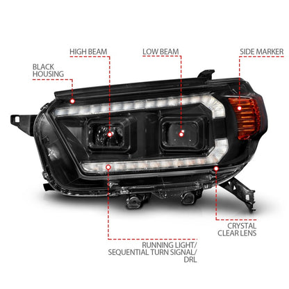ANZO 10-13 Toyota 4Runner Projector Headlights - Black 111602 111602 Photo - Unmounted