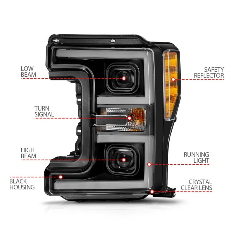 ANZO 17-19 Ford F-250/350/450 SD (w/o Factory LED) LED Proj Headlights w/Light Bar Switchback Blk 111577 111577 Photo - Unmounted