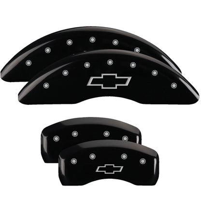 MGP 4 Caliper Covers Engraved Front & Rear Bowtie Black finish silver ch 14214SBOWBK 14214SBOWBK Photo - Primary