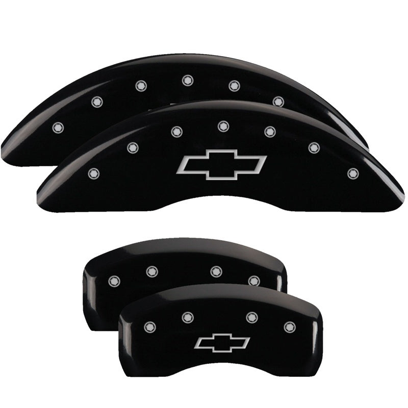 MGP 4 Caliper Covers Engraved Front & Rear Bowtie Black Finish Silver Char 2019 Chevrolet Traverse 14250SBOWBK 14250SBOWBK Photo - Primary