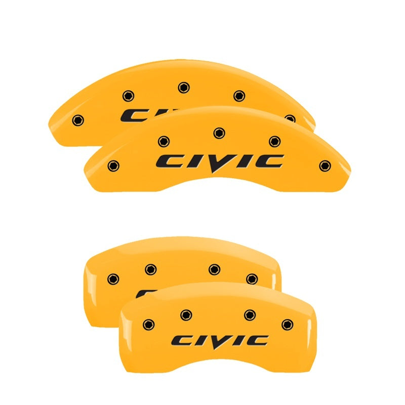MGP 4 Caliper Covers Engraved Front 2015/Civic Engraved Rear 2015/Civic Yellow finish black ch 20197SCIVYL 20197SCIVYL Photo - Primary