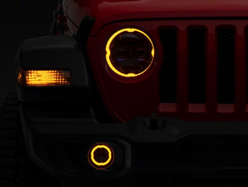 Raxiom 18-23 Jeep Wrangler JL Axial Series 9-In Angel Eye LED Headlights- Blk Housing (Clear Lens) J177416 J177416 Photo - Close Up