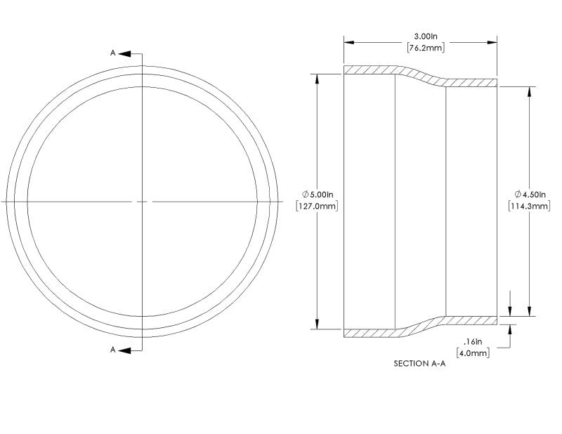 aFe POWER Universal Products Coupler Kit (5 x 4-1/2)in ID x 3in L - Black 59-00214 59-00214 Technical Drawing