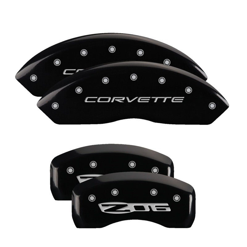 MGP 4 Caliper Covers Engraved Front C5/Corvette Engraved Rear C5/Z06 Black finish silver ch 13007SCZ5BK 13007SCZ5BK Photo - Primary