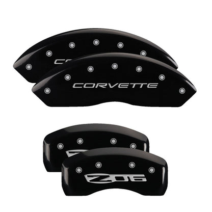 MGP 4 Caliper Covers Engraved Front C5/Corvette Engraved Rear C5/Z06 Black finish silver ch 13007SCZ5BK 13007SCZ5BK Photo - Primary