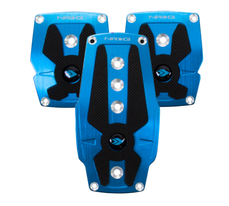 NRG Brushed Blue Aluminum Sport Pedal w/ Black Rubber Inserts MT PDL-200BL Photo - Primary