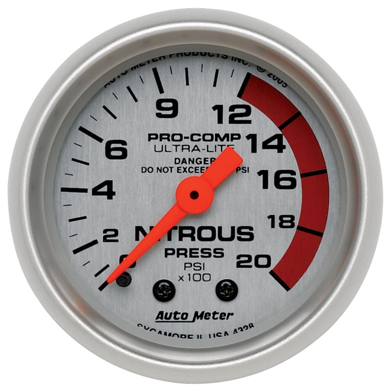 Autometer Gauge, Nitrous Pressure, 2 1/16", 2000Psi, Mechanical, Ultra-Lite 4328 Photo - Primary