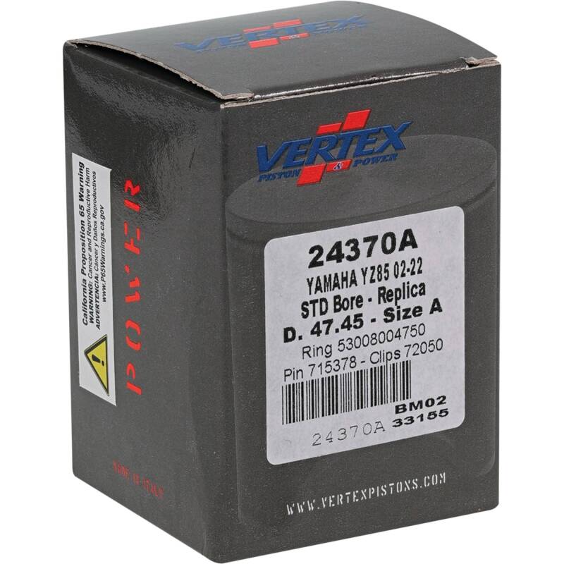 Vertex Pistons Vertex Piston 02-24 Yamaha YZ 85 85cc Cast Replica Piston Kit 24370A 24370A Photo - Primary