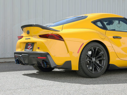 aFe POWER Takeda 2021 Toyota Supra 2.0L (t) 2.5in-3in 304 SS CB Exhaust w/ Blue Tips 49-36050-L 49-36050-L Photo - Mounted