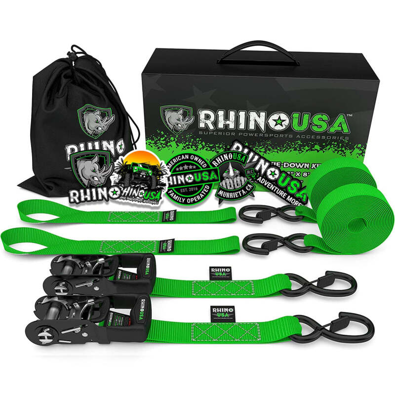 Rhino USA Heavy Duty Ratchet Tie-Downs 2-Pack (Green) 1.6In X 8Ft HDKIT-2PK-GRN HDKIT-2PK-GRN Photo - Primary