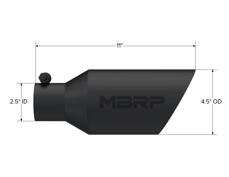 MBRP Tip, 4 1/2" O.D.,DW Angle Rolled End,2 1/2" inlet 11" in Length,Black T5161BLK Photo - Close Up