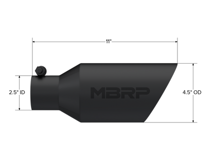 MBRP Tip, 4 1/2" O.D.,DW Angle Rolled End,2 1/2" inlet 11" in Length,Black T5161BLK Photo - Close Up