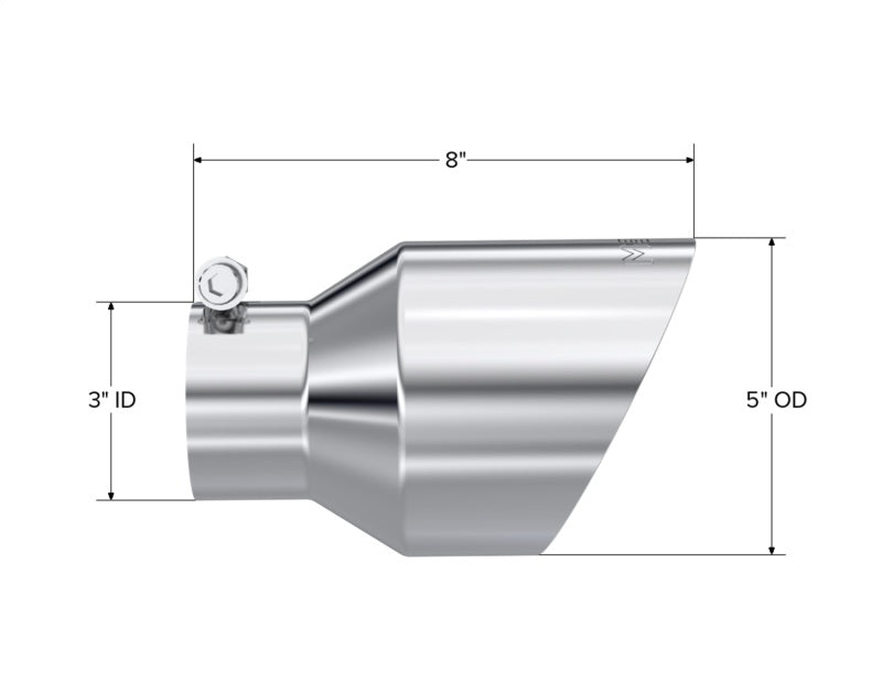 MBRP Universal T304 Stainless Steel Tip  3on ID / 5in OD Out / 8in Length Angle Cut Dual Wall T5187 T5187 Photo - Unmounted