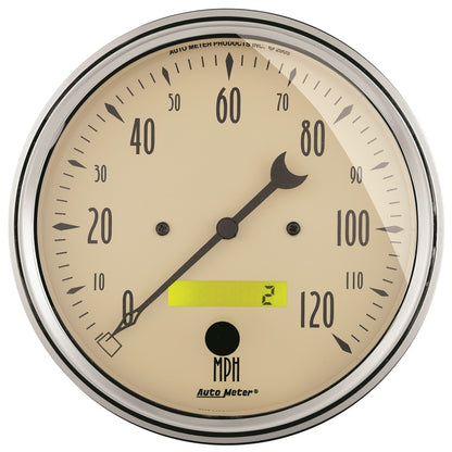 Autometer Gauge, Speedometer, 5", 120Mph, Elec. Prog. W/ Lcd Odo, Antique Beige 1889 Photo - Primary