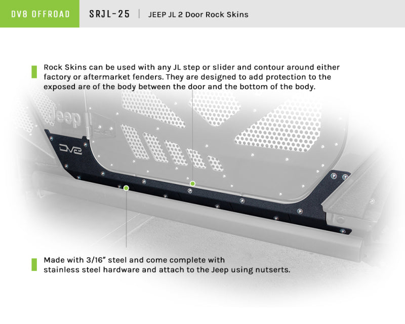 DV8 Offroad 2018+ Jeep JL 2 Door Rock Skins SRJL-25 SRJL-25 Product Brochure - a specific brochure describing a Product