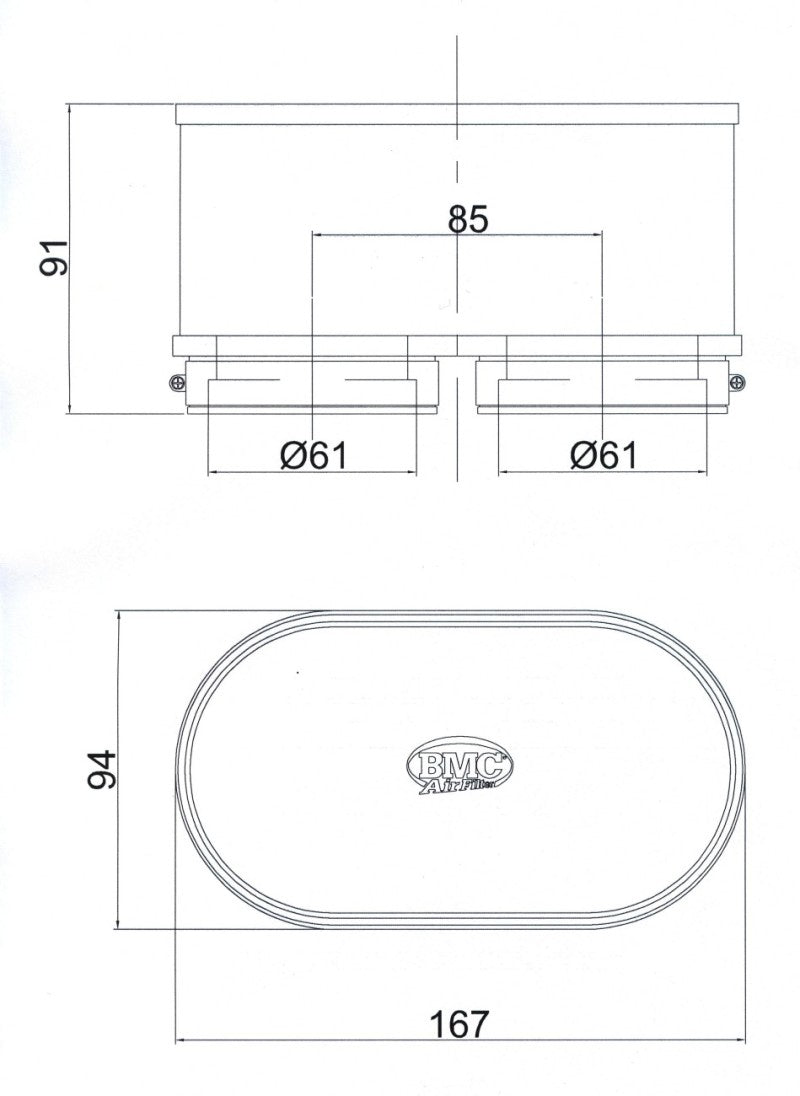 BMC Twin Air Carburetor Filter - 61mm x 2 ID / 74mm H FM3092