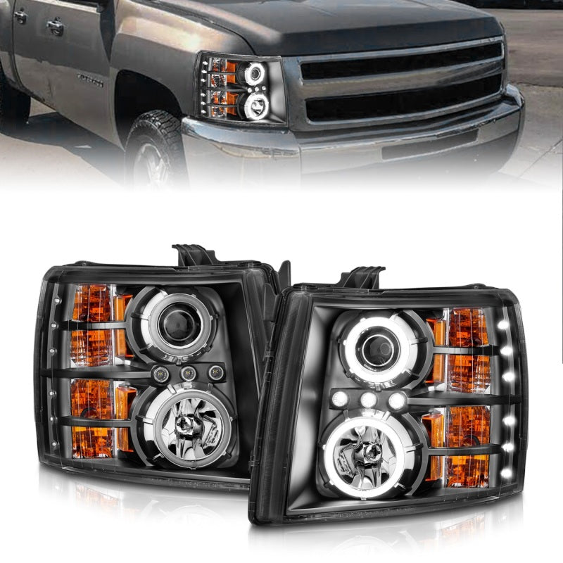 Anzo 2007-2013 Chevrolet Silverado 1500 Projector Headlights w/ Halo Black 111107 Photo - Primary