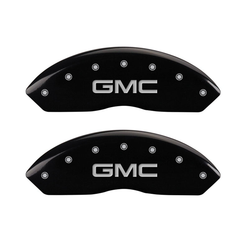 MGP Front set 2 Caliper Covers Engraved Front GMC Black finish silver ch 34012FGMCBK 34012FGMCBK Photo - Primary