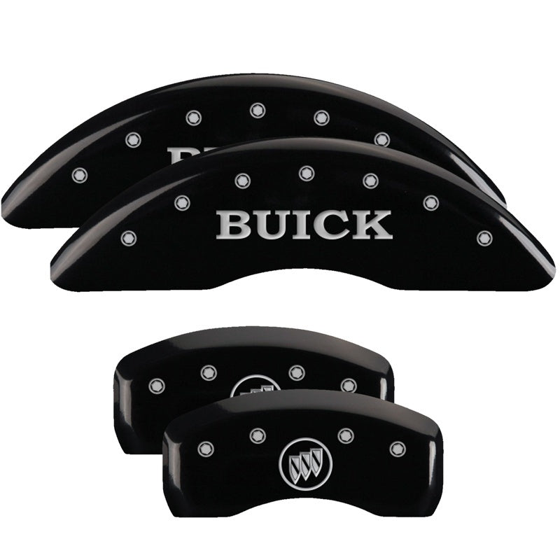 MGP 4 Caliper Covers Engraved Front Buick Engraved Rear Buick Shield Black finish silver ch 49001SBSHBK 49001SBSHBK Photo - Primary