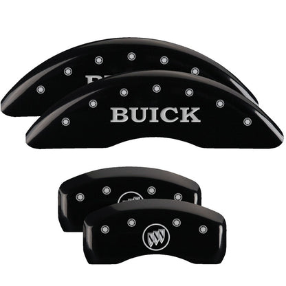 MGP 4 Caliper Covers Engraved Front Buick Engraved Rear Buick Shield Black finish silver ch 49001SBSHBK 49001SBSHBK Photo - Primary