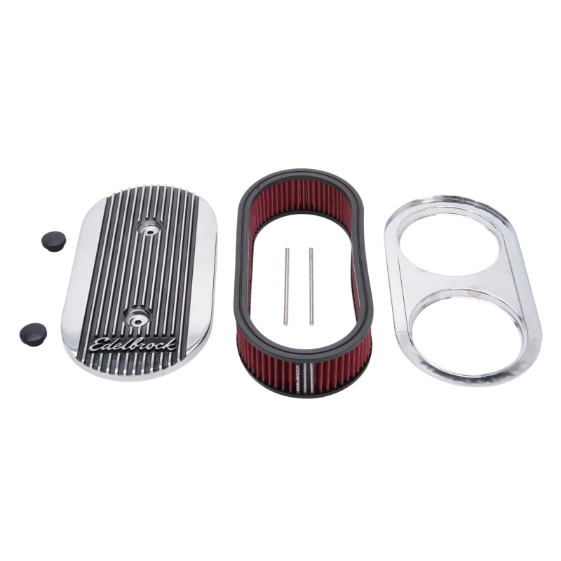 Edelbrock Air Cleaner, Elite II, Oval, Dual-Quad Carbs, 2.5" Red Element, Polish 4272 Photo - out of package
