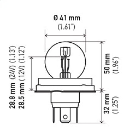 Hella Bulb 7952 24V 55/50W P45t S13 R2 7952 7952 Technical Drawing