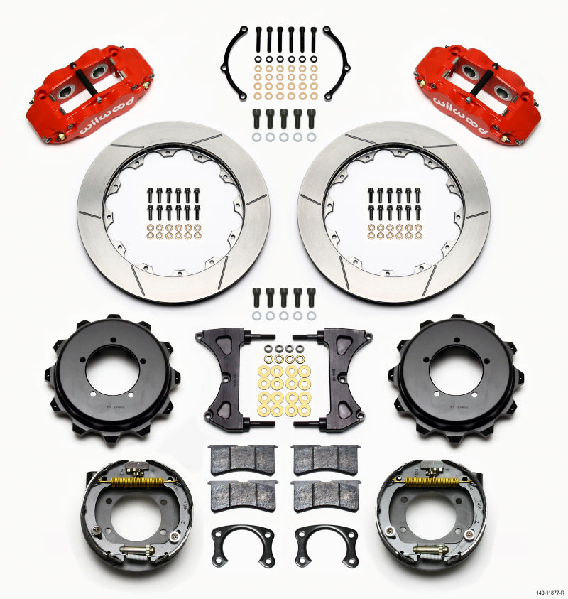 Wilwood Narrow Superlite 4R Rear Kit 12.88in Drilled Red Speedway Eng Floater w/  End 140-11877-R 140-11877-R Photo - Primary