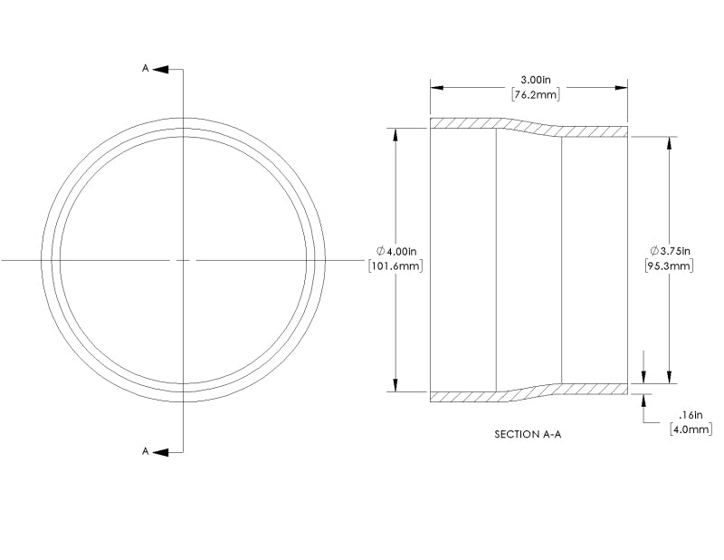 aFe POWER Universal Products Coupler Kit (4 x 3-3/4)in ID x 3in L - Black 59-00210 59-00210 Technical Drawing