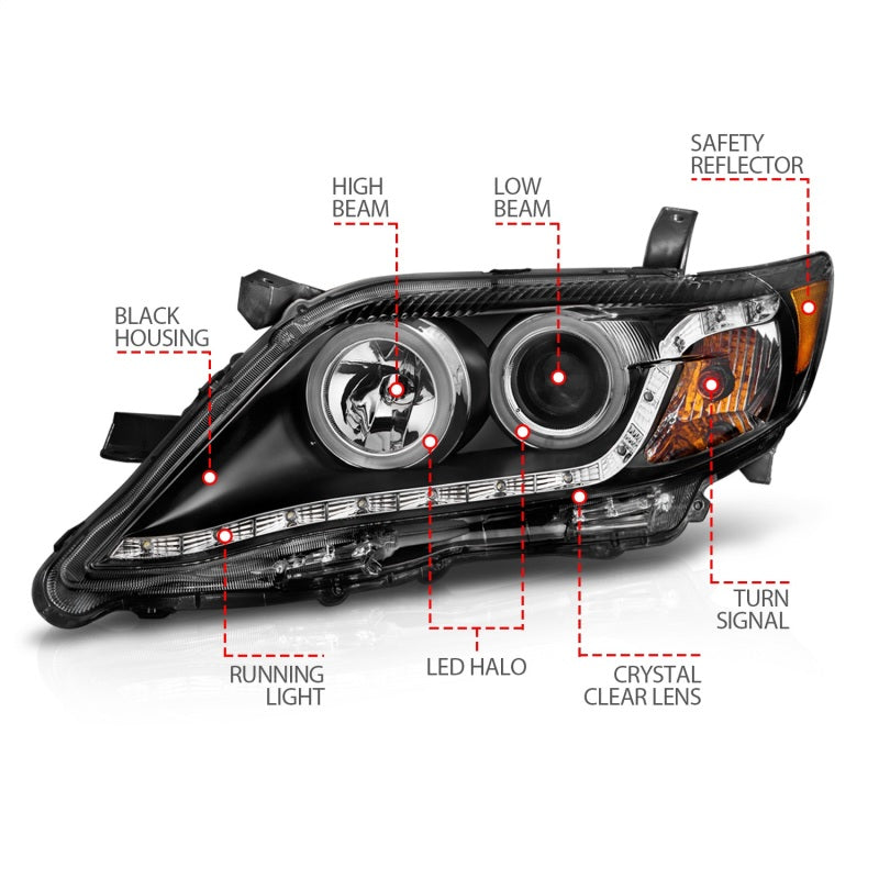 Anzo 2010-2011 Toyota Camry Projector Headlights w/ Halo Black (CCFL) 121442 Photo - Unmounted