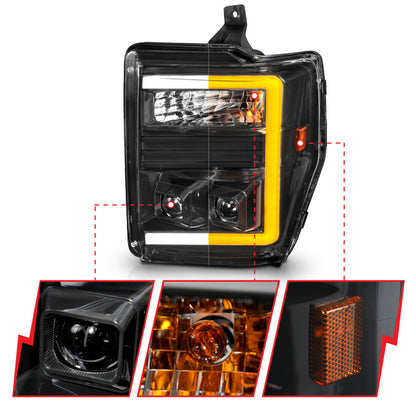 ANZO 08-10 Ford F-250 - F-550 Super Duty Projector Headlights w/ Light Bar Switchback Black Housing 111586 111586 User 2