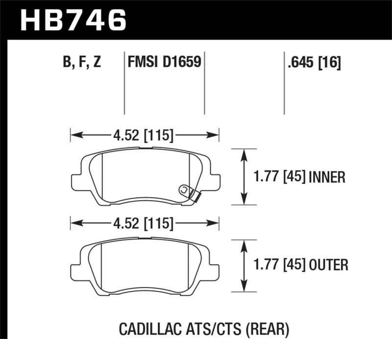 Hawk Cadillac 13-16 ATS / 14-15 CTS Performance Ceramic Rear Brake Pads HB746Z.645 Photo - Primary