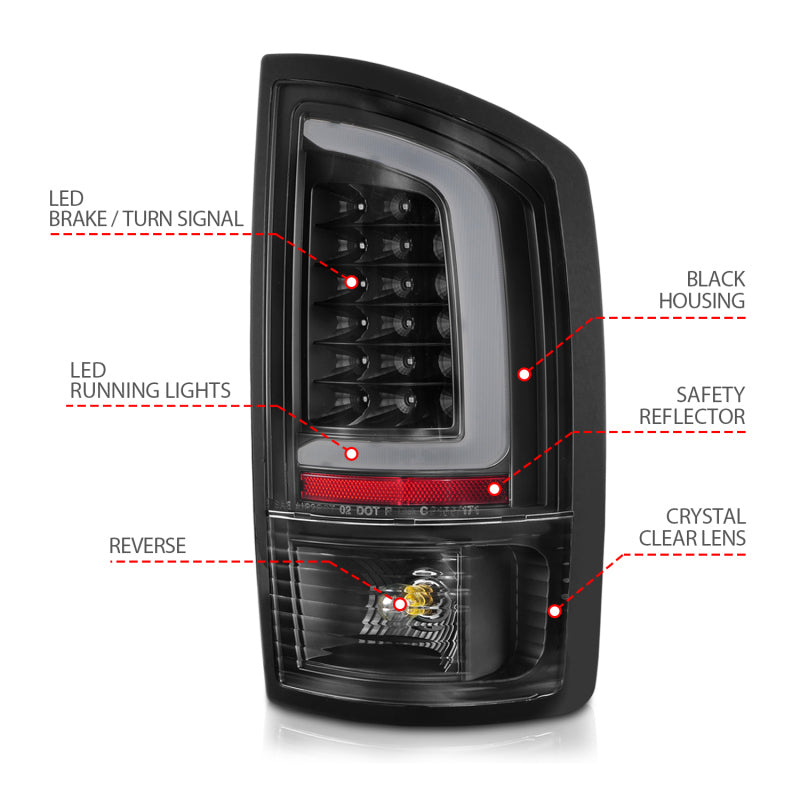 ANZO 2002-2006 Dodge  Ram 1500 LED Tail Lights w/ Light Bar Black Housing Clear Lens 311368 311368 Photo - Unmounted